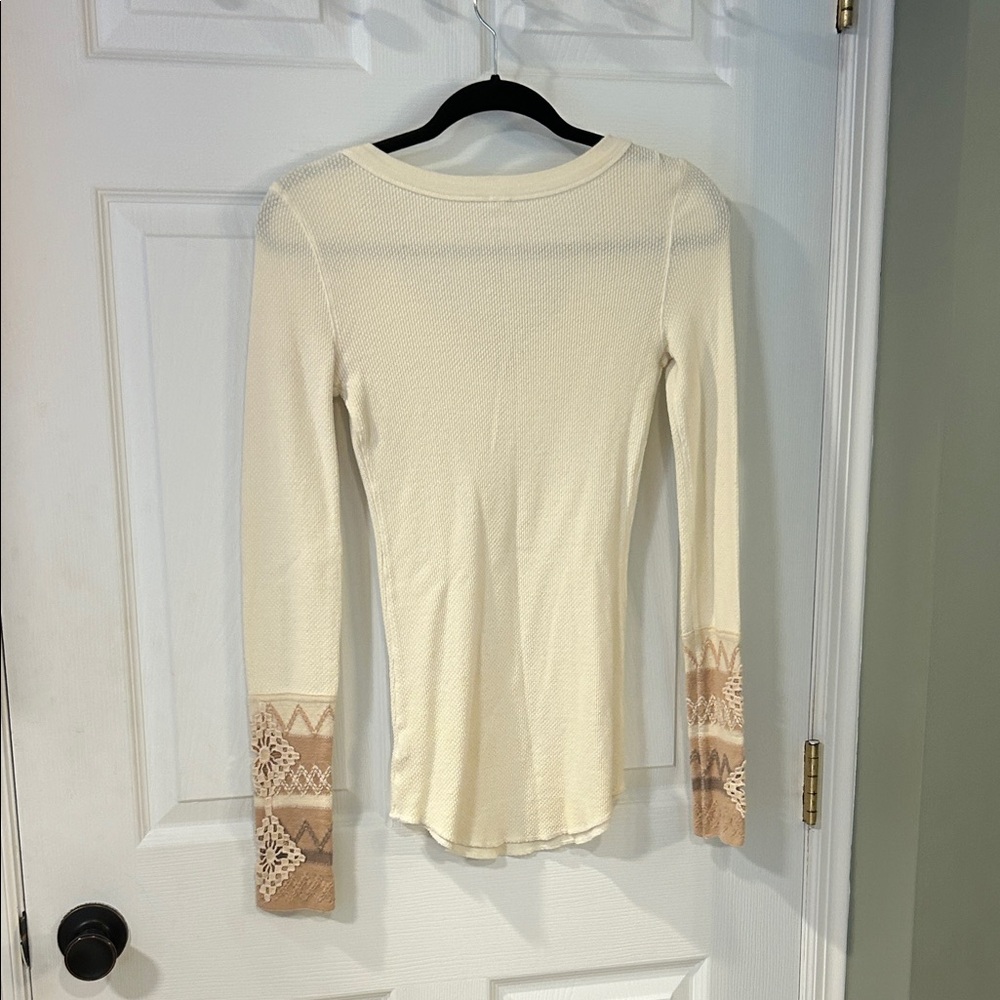 Free People Women’s Cream Lace Trim Women Top - Picture 3 of 3